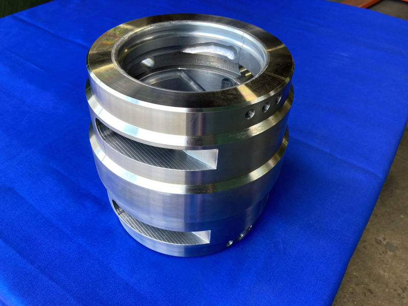 6-inch bore split steel Babbitt bearing, re-designed from a cast iron casting. Providing a solution to an OEM customer who had lost its casting pattern.