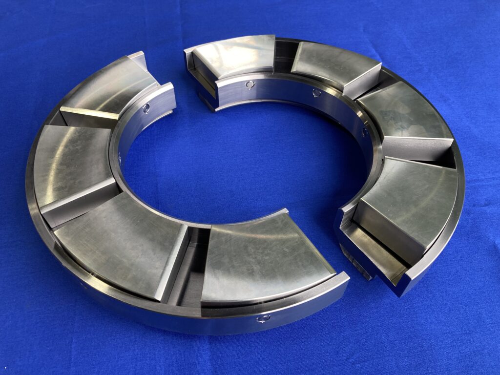Thrust shoe bearing assembly with tilting thrust shoes